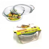 Simax, hőálló mély kerek tál, fedővel, 1,5 l + 0,3 literes - Ingyenes szállítással