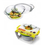 Simax, hőálló mély kerek tál, fedővel, 1,75 literes - Ingyenes szállítással