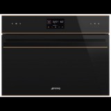SMEG KOMPAKT KOMBINÁLT MIKROHULLÁMÚ SÜTŐ, Dolce Stil Novo design, Galileo, 45 cm, ES LCD, fekete üveg, réz dísz