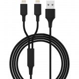 Smrter Hydra DUO USB-A apa 2x Lightning apa 2.0 Adat és töltő kábel - Fekete (1.2m) (SMRTER_HYDRA_DUO_L_BK)