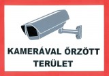 Solleysec Figyelmeztető matrica, öntapadós, "KAMERÁVAL ŐRZÖTT TERÜLET" feliratú és kameraházat ábrázoló képpel, 210 x 300 mm.