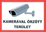 Solleysec Figyelmeztető tábla, "KAMERÁVAL ŐRZÖTT TERÜLET" feliratú és kameraházat ábrázoló képpel, 1 mm-es műanyag.