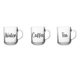 SOLMAZER IRIS mintás üveg bögre 246ml, Water, Coffee vagy Tea felirattal 131563-008