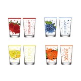 SOLMAZER IRIS mintás üveg pohár 205ml, Blueberries, Lemon vagy Orange minta 131702-001 (131702-001)