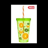 SOLMAZER IRIS Orange mintás pohár szívószállal 660ml 161448-015P