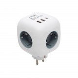 Somogyi Elektronic Home CUBE1 kocka elosztó USB töltővel, 3 aljzat gyermekvédelemmel, 1db USB C, 2db USB A, max. 3680 W