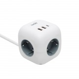 Somogyi Elektronic Home CUBE2 kocka elosztó, max. 3680 W, USB töltő, 3 aljzat gyermekvédelemmel, 1,5 m hosszú vezeték