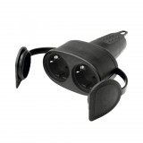 Somogyi Elektronic Home NGA 02 földelt dupla aljzat egyenes kábelvezetéssel, 2 aljzat gyermekvédelemmel, kül- és beltéren is használható, max. 3680 W, fekete