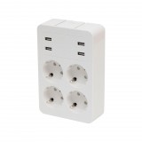 Somogyi Elektronic Home NV 4 USB tálcás USB-s elosztó, 4 földelt aljzat, 4 USB aljzat össz 2,4A, elforgatható csatlakozódugó, max.3680W