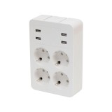 Somogyi Elektronic Home NV 4 USB tálcás USB-s elosztó, 4 földelt aljzat, 4 USB aljzat össz 2,4A, elforgatható csatlakozódugó, max.3680W,