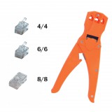 Somogyi Elektronic Home TW 3-6 préselő fogó, telefondugóhoz, 210 mm, 3 mérethez, 2 csupaszolási hossz, ABS műanyag