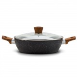 Somogyi Elektronic Nava 10-144-130 Nature tapadásmentes pecsenyesütő, kőbevonattal, hőálló fogantyú, üvegfedő, 28 cm