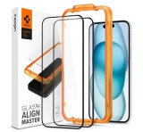 SPIGEN ALM FC képernyővédő üveg 2db (2.5D, ujjlenyomatmentes, extra karcálló, 9H, ultravékony, színkiemelés) ÁTLÁTSZÓ Apple iPhone 15