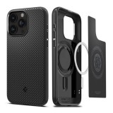 Spigen Apple iPhone 15 Pro mag armor telefonvédő (közepesen ütésálló, Apple magsafe kompatibilis, csíkos minta) fekete