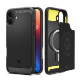 Spigen Apple iPhone 16 Plus rugged armor szilikon védő (ütésállóság, légpárnás sarok, karbon minta, magsafe) fekete