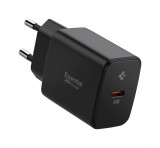 SPIGEN ESSENTIAL hálózati töltő Type-C aljzat (20W, GaN, PD gyorstöltő 3.0) FEKETE
