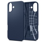 SPIGEN LIQUID AIR szilikon telefonvédő (ütésállóság, légpárnás sarok, rombusz) SÖTÉTKÉK Apple iPhone 16 Plus