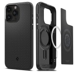 SPIGEN MAG ARMOR műanyag telefonvédő (közepesen ütésálló, Apple Magsafe kompatibilis, csíkos minta) FEKETE Apple iPhone 15 Pro