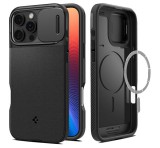 SPIGEN OPTIK ARMOR MAG műanyag telefonvédő (szilikon keret, kameravédő, MagSafe kompatilibis) FEKETE Apple iPhone 16 Pro