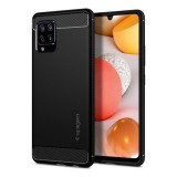 Spigen Rugged Armor Samsung Galaxy A42 (SM-A425F) szilikon telefonvédő (közepesen ütésálló, karbon minta) fekete