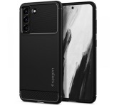 SPIGEN RUGGED ARMOR szilikon telefonvédő (közepesen ütésálló, légpárnás sarok, karbon minta) FEKETE Samsung Galaxy S21 FE (SM-G990)