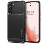 SPIGEN RUGGED ARMOR szilikon telefonvédő (közepesen ütésálló, légpárnás sarok, karbon minta) FEKETE Samsung Galaxy S22 5G (SM-S901)