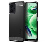 SPIGEN RUGGED ARMOR szilikon telefonvédő (közepesen ütésálló, légpárnás sarok, karbon minta) FEKETE Xiaomi Redmi Note 12 5G, Xiaomi Poco X5 5G