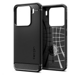 SPIGEN RUGGED ARMOR szilikon telefonvédő (ütésállóság, légpárnás sarok, karbon minta) FEKETE Xiaomi 15