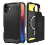 SPIGEN RUGGED ARMOR szilikon telefonvédő (ütésállóság, légpárnás sarok, karbon minta, MagSafe) FEKETE Apple iPhone 16