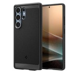 SPIGEN RUGGED ARMOR szilikon telefonvédő (ütésállóság, légpárnás sarok, karbon minta, MagSafe) FEKETE Samsung Galaxy S25 Ultra (SM-S938)