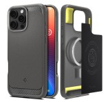 SPIGEN RUGGED ARMOR szilikon telefonvédő (ütésállóság, légpárnás sarok, karbon minta, MagSafe) VILÁGOSSZÜRKE Apple iPhone 16 Pro Max