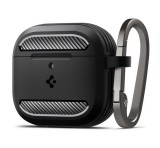 SPIGEN RUGGED ARMOR szilikon tok (ütésállóság, karabíner, karbon minta) FEKETE Apple AirPods 4