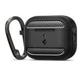 SPIGEN RUGGED ARMOR szilikon tok (ütésállóság, karabíner, karbon minta) FEKETE Apple AirPods Pro 3