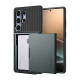 Spigen Samsung Galaxy S25 Ultra (SM-S938) slim armor cs szilikon védő (hátlap, kártyatartó, ütésálló) sötétzöld