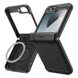 Spigen Samsung Galaxy Z Flip6 (SM-F741) tough armor pro védő (ütésálló, kitámasztó, karbon minta, magsafe) fekete