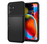 SPIGEN SLIM ARMOR CS szilikon telefonvédő (műanyag hátlap, kártyatartó, ütésállóság, légpárnás sarok) FEKETE Samsung Galaxy S23 FE (SM-S711)