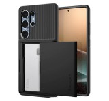SPIGEN SLIM ARMOR CS szilikon telefonvédő (műanyag hátlap, kártyatartó, ütésállóság, légpárnás sarok) FEKETE Samsung Galaxy S25 Ultra (SM-S938)