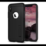 SPIGEN SLIM ARMOR szilikon telefonvédő (közepesen ütésálló, műanyag hátlap, kitámasztó, logo kivágás) FEKETE [Apple iPhone XS Max 6.5] (065CS25156)
