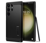 SPIGEN TOUGH ARMOR műanyag telefonvédő (szilikon keret, közepesen ütésálló, kitámasztó) FEKETE Samsung Galaxy S23 Ultra (SM-S918)