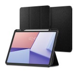 SPIGEN URBAN FIT tok álló (FLIP, oldalra nyíló, TRIFOLD, asztali tartó, ceruza tartó, textil minta) FEKETE Apple IPAD Air 13 (2024)