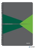 Spirálfüzet, A4, kockás, 90 lap, PP borító, LEITZ "Office", szürke-zöld