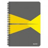 Spirálfüzet, A5, vonalas, 90 lap, laminált karton borító, LEITZ "Office", szürke-sárga