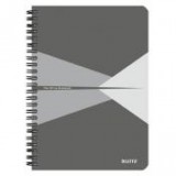 Spirálfüzet, A5, vonalas, 90 lap, PP borító, LEITZ "Office", szürke