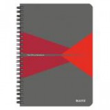 Spirálfüzet, A5, vonalas, 90 lap, PP borító, LEITZ "Office", szürke-piros