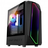 Spirit of Gamer Számítógépház - INFINITY Black (fekete, ablakos, 8x12cm ventilátor, alsó táp, ATX, 1xUSB3.0, 2xUSB2.0)