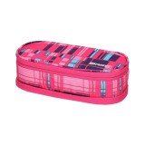 Spirit: Rózsaszín kockamintás ovális emeletes tolltartó 23x10cm