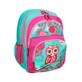 Spirit: Rózsaszín-türkiz színű bagolymintás lekerekített ergonómikus iskolatáska