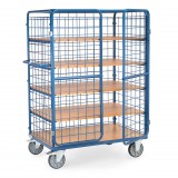 SSI Csomagszállító kocsi, 5 szintes, dróthálós, zárható, dupla csuklós ajtókkal, 600 kg-ig, H 1200 x B 800 mm