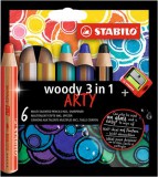 STABILO "Woody ARTY 3 in 1",  kerek, vastag, 6 különböző színű színes ceruza készlet