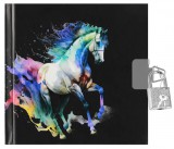 Starpak Lovas napló kulccsal, 13x13cm, szivárványos ló fekete háttérrel